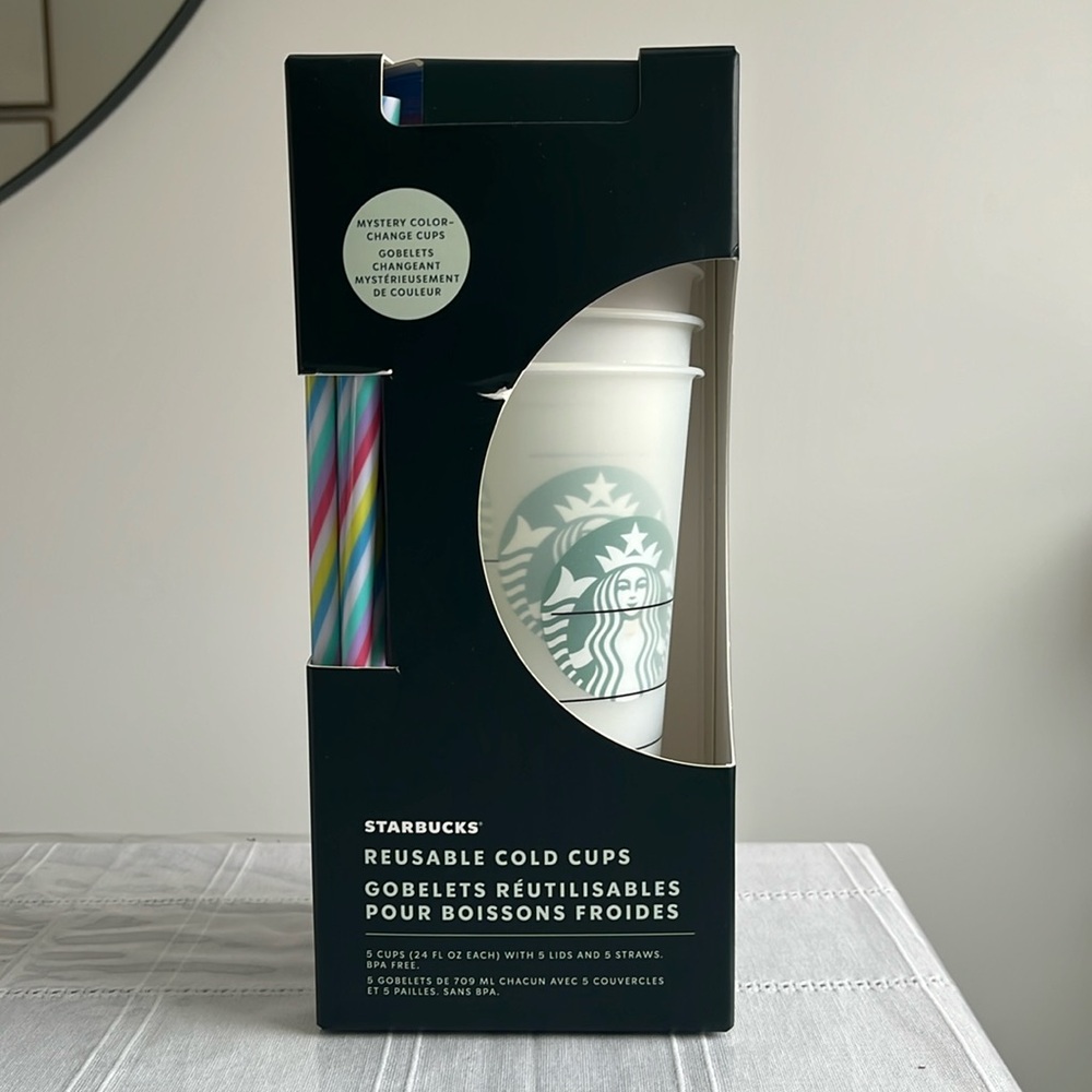 BNIB STARBUCKS REUSABLE COLD CUPS 5pack 24fl.oz each w/ lids & straws